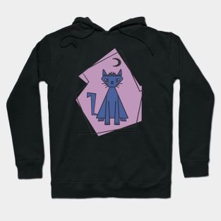 Geometric shape dark blue cut cat with black half moon Hoodie